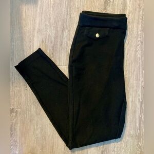 Michael Kors Black Cropped Ponte Leggings with Gold Button